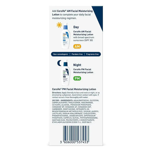 CeraVe AM and PM Facial Moisturizing Lotion box with directions and ingredients list