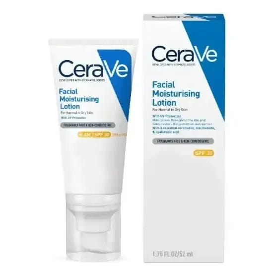 CeraVe Facial Moisturising Lotion AM SPF 30 for normal to dry skin, 52ml tube and box