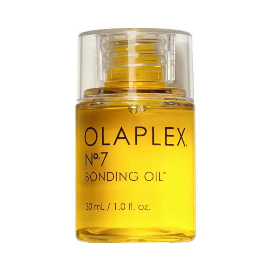 Olaplex No.7 Bonding Oil 30ml bottle for hair care and shine, transparent yellow liquid