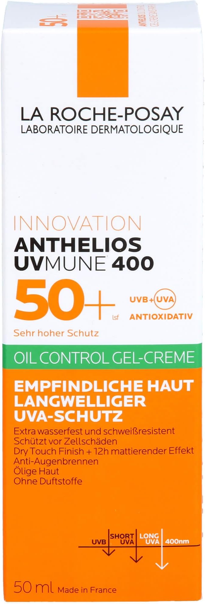 La Roche-Posay Anthelios UV Mune 400 50+ oil control gel cream with ultra long UVA protection in a 50ml tube