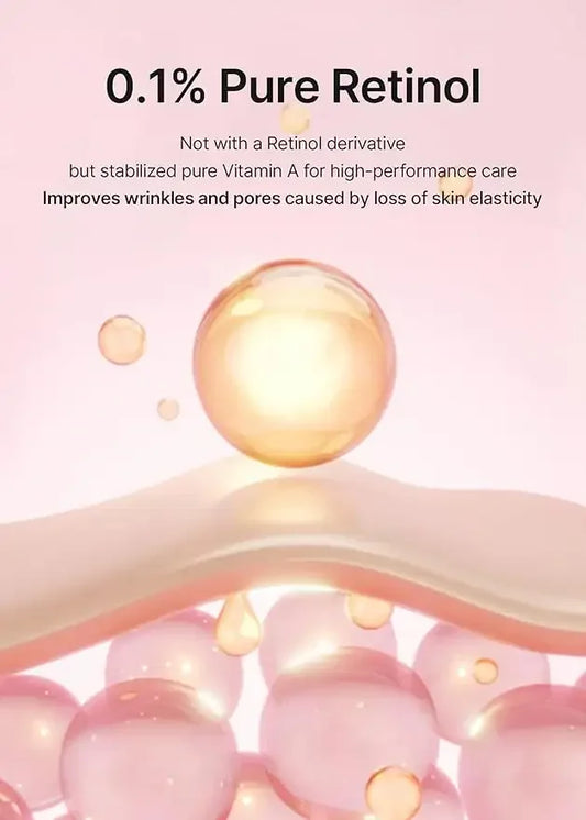 0.1% pure retinol skincare concept with Vitamin A, wrinkle and pore improvement illustration