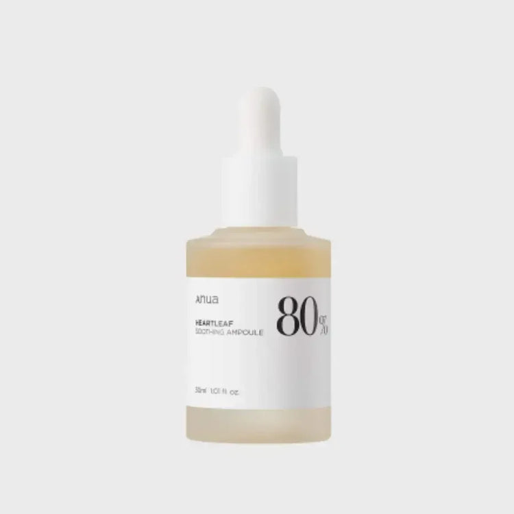 Anua Heartleaf Soothing Ampoule serum bottle with dropper, 80% heartleaf extract, skincare