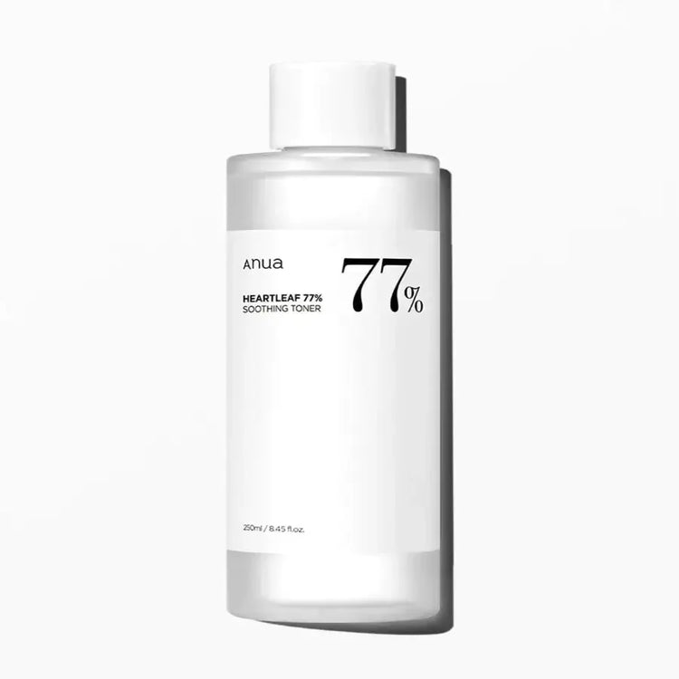 Anua Heartleaf 77% Soothing Toner 250ml minimalist clear bottle on white background