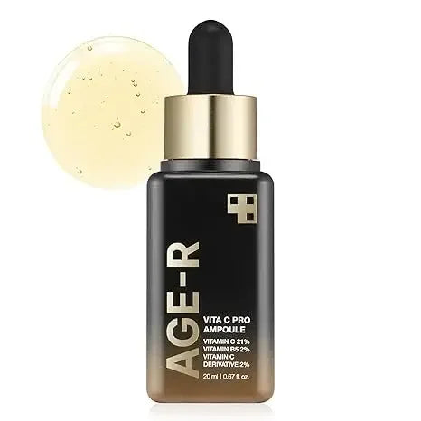 AGE-R Vita C Pro Ampoule serum bottle with dropper and vitamin C skincare liquid