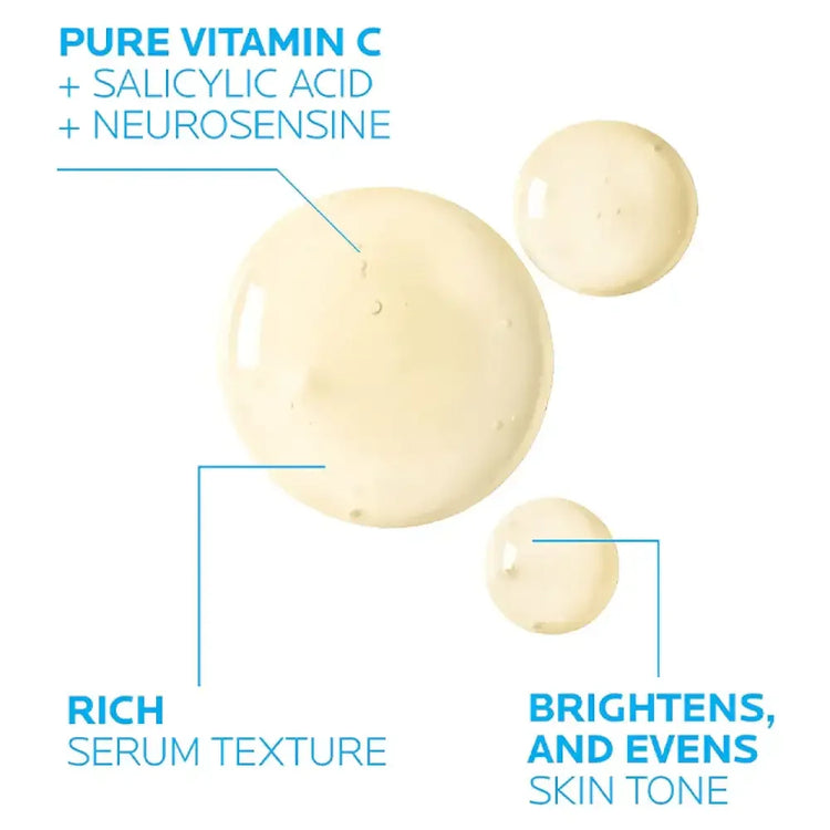 Vitamin C serum with salicylic acid and neurosensine, brightening skin care texture