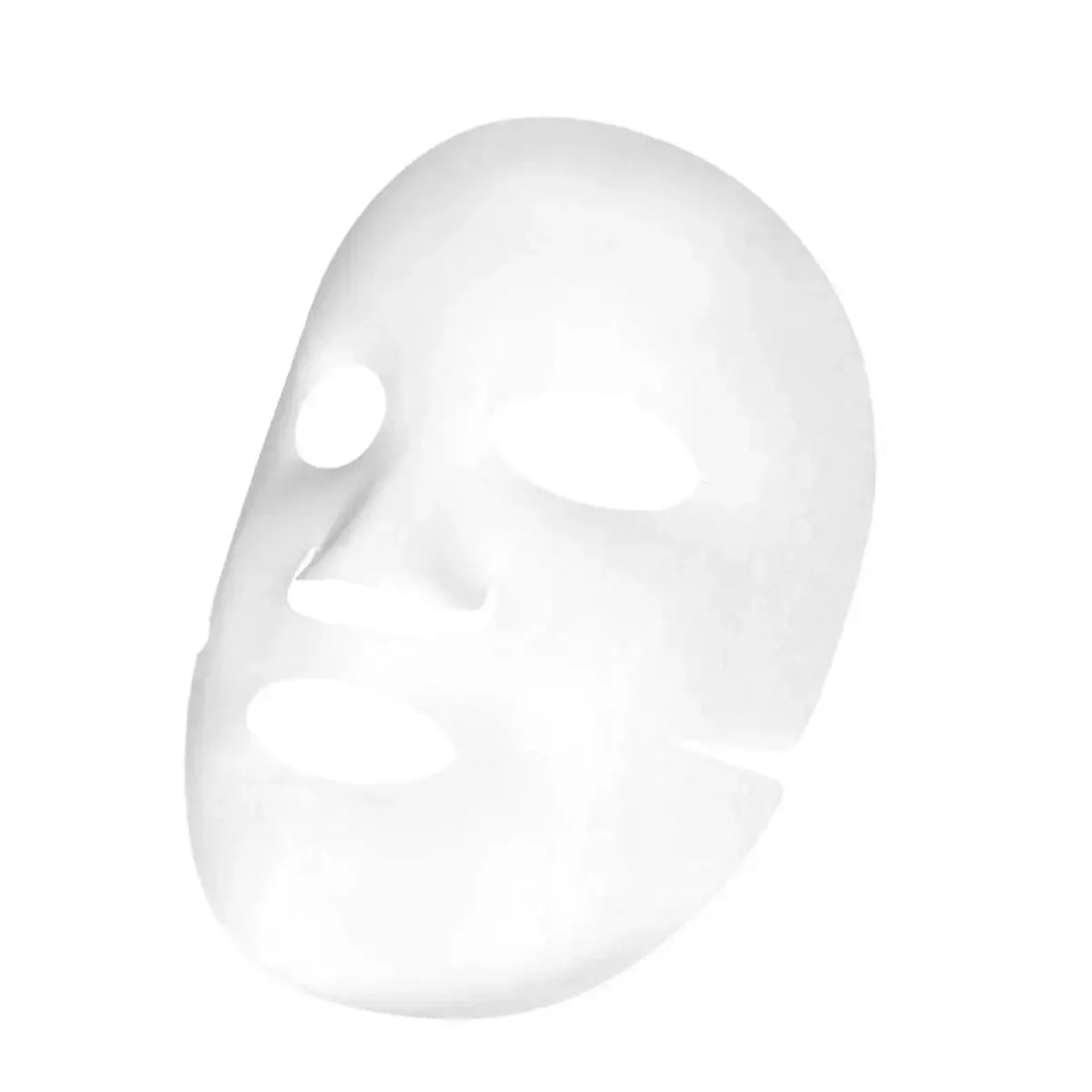 White sheet face mask for skincare, isolated on white background