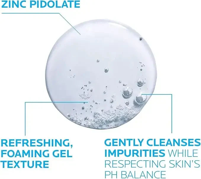 Clear foaming gel cleanser texture with bubbles, zinc pidolate, gently cleanses impurities