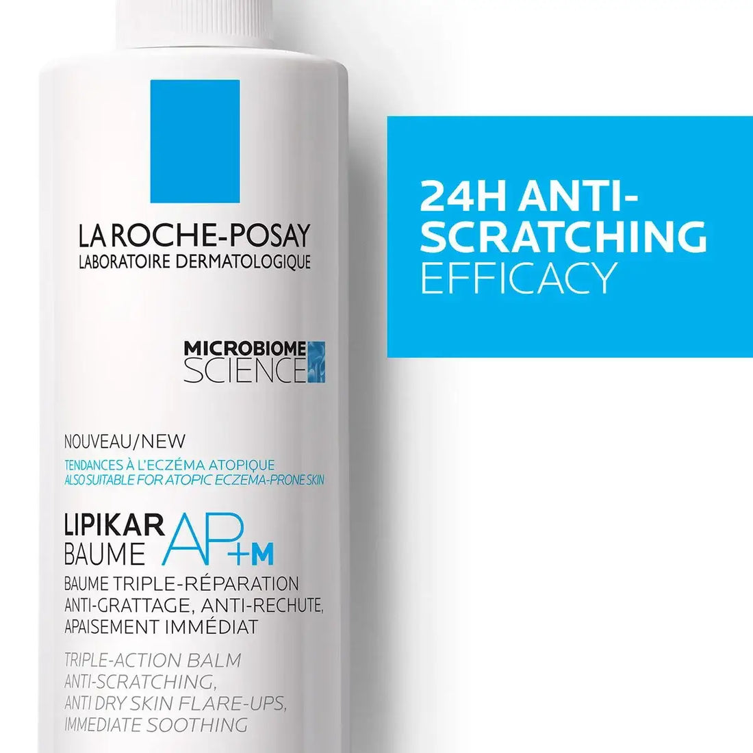La Roche-Posay Lipikar Baume AP+M bottle for atopic eczema-prone skin, 24h anti-scratching benefit