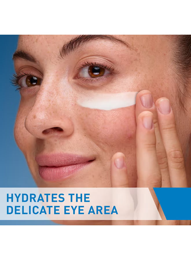 Woman applying moisturizing eye cream under eye, skincare for delicate eye area