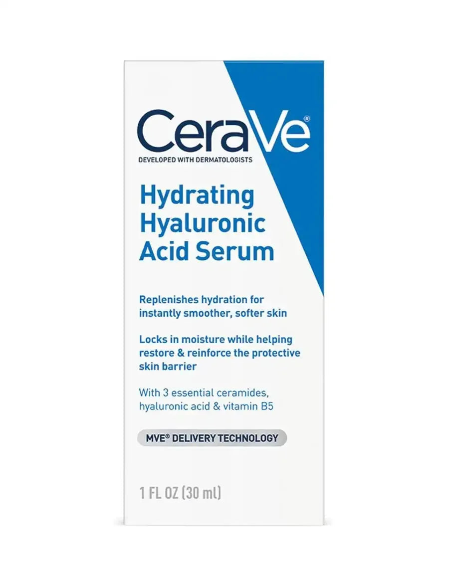 Hydrating hyaluronic acid serum box with ceramides and vitamin B5 for skincare