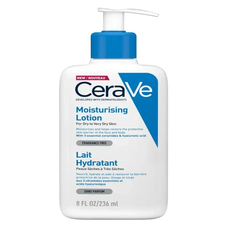 CeraVe Moisturising Lotion for dry skin, 236ml pump bottle, fragrance free.