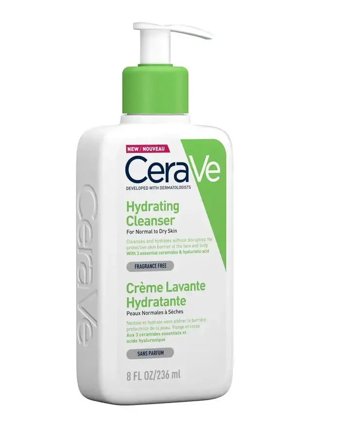 CeraVe Hydrating Cleanser for normal to dry skin, 236ml bottle with green pump