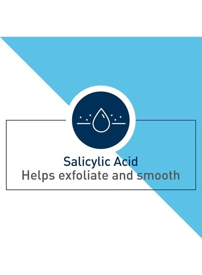 Salicylic acid skincare infographic, helps exfoliate and smooth, blue and white design