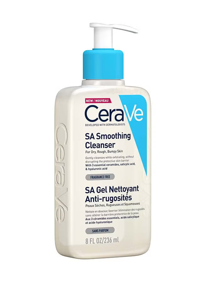 CeraVe SA Smoothing Cleanser bottle with blue pump for dry, rough skin, 236ml