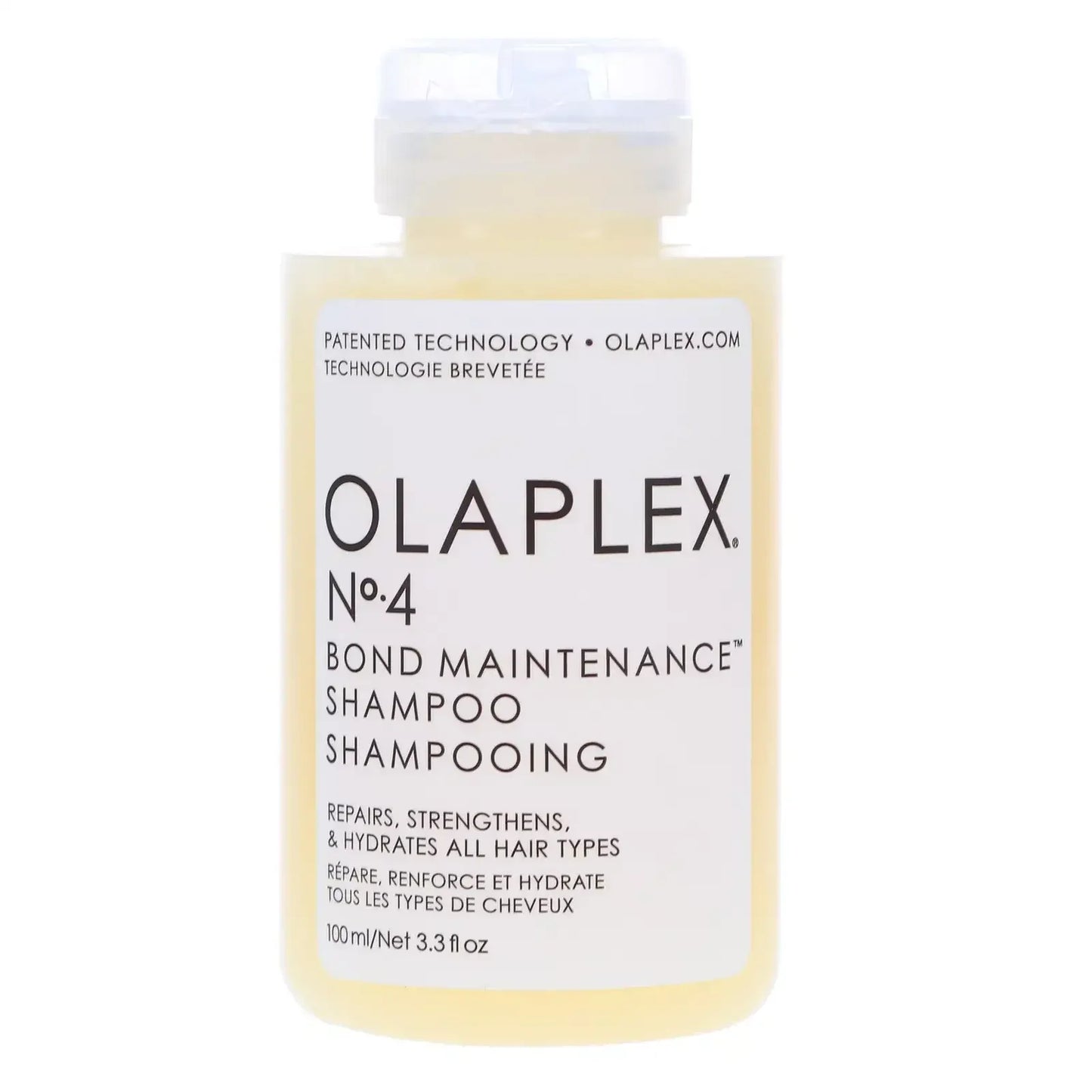 Olaplex No.4 Bond Maintenance Shampoo bottle for all hair types, 100ml, on white background
