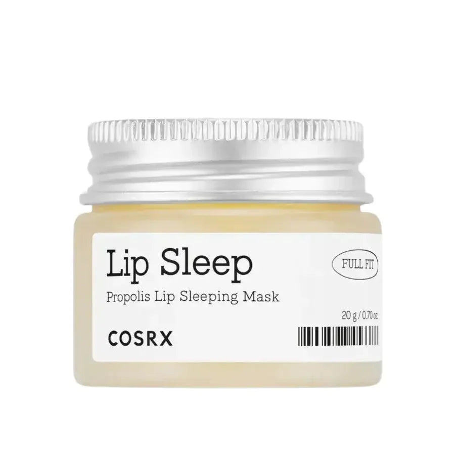 COSRX Lip Sleep Propolis Lip Sleeping Mask in a clear jar with silver lid, 20g size