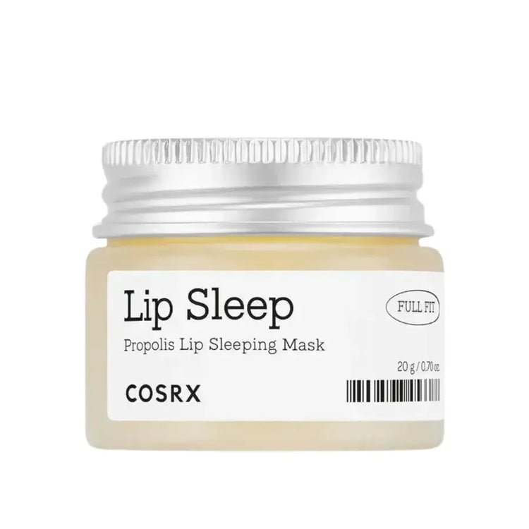 COSRX Lip Sleep Propolis Lip Sleeping Mask in a clear jar with silver lid, 20g size