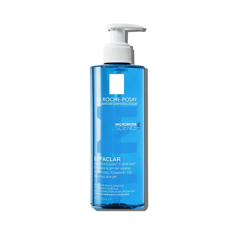La Roche-Posay Effaclar purifying foaming gel cleanser for oily skin in blue pump bottle