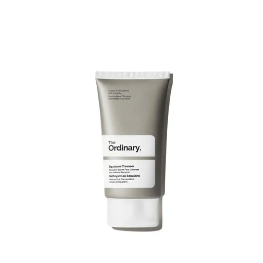 The Ordinary Squalane Cleanser tube on white background, skincare product