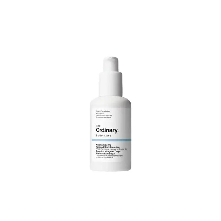 The Ordinary Niacinamide 8% Face and Body Emulsion skincare bottle with pump