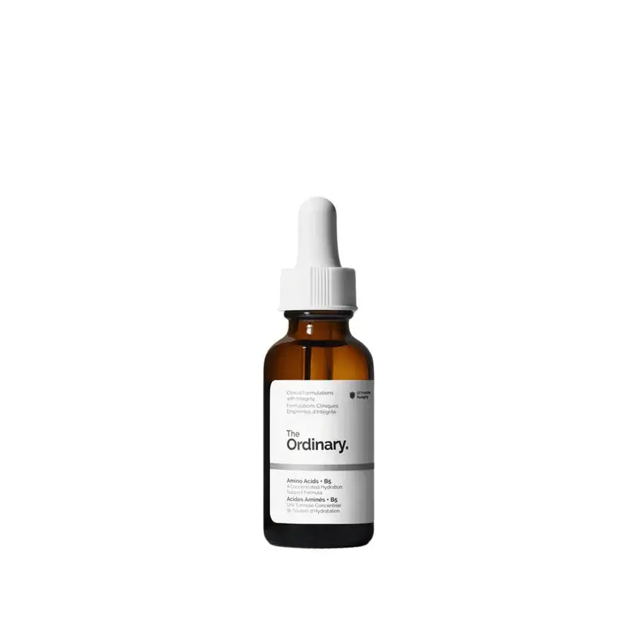 The Ordinary Amino Acids + B5 serum bottle with dropper on white background