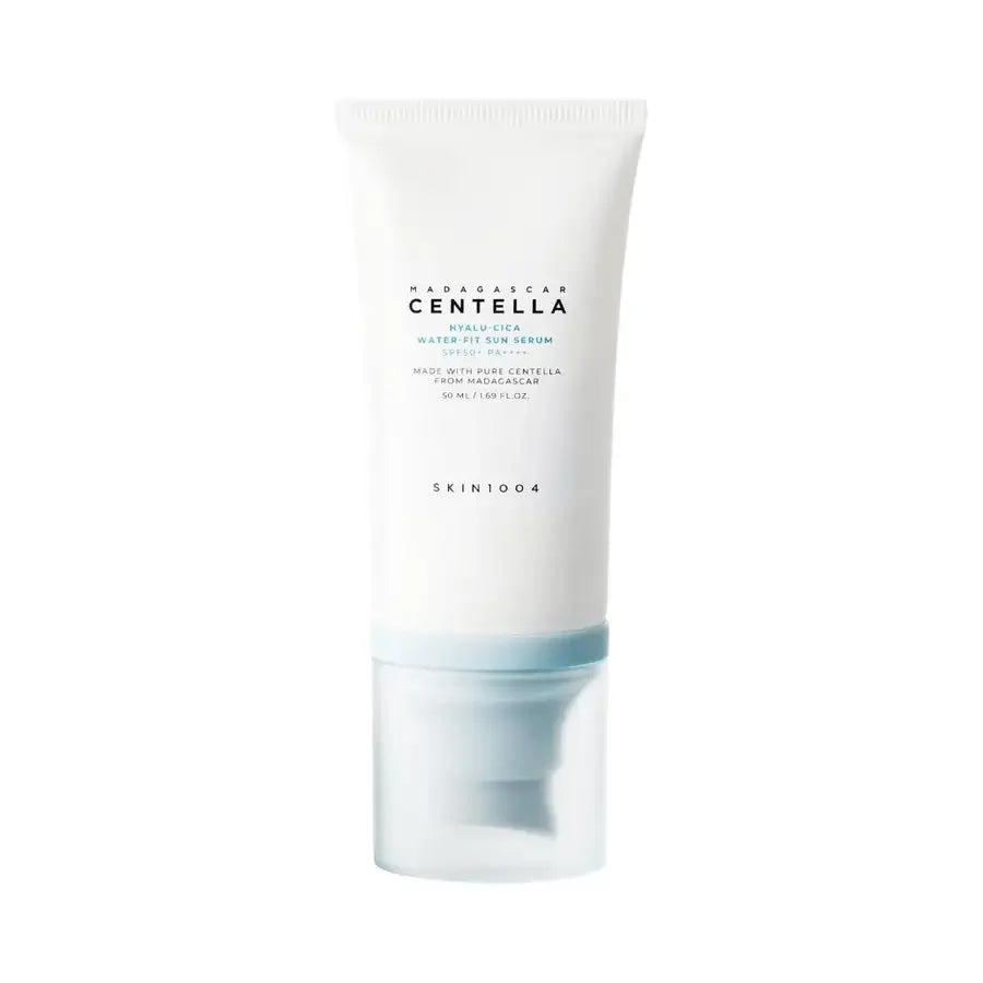SKIN1004 Centella Hyalu-Cica Water-Fit Sun Serum SPF 50+ in a white tube, 50ml