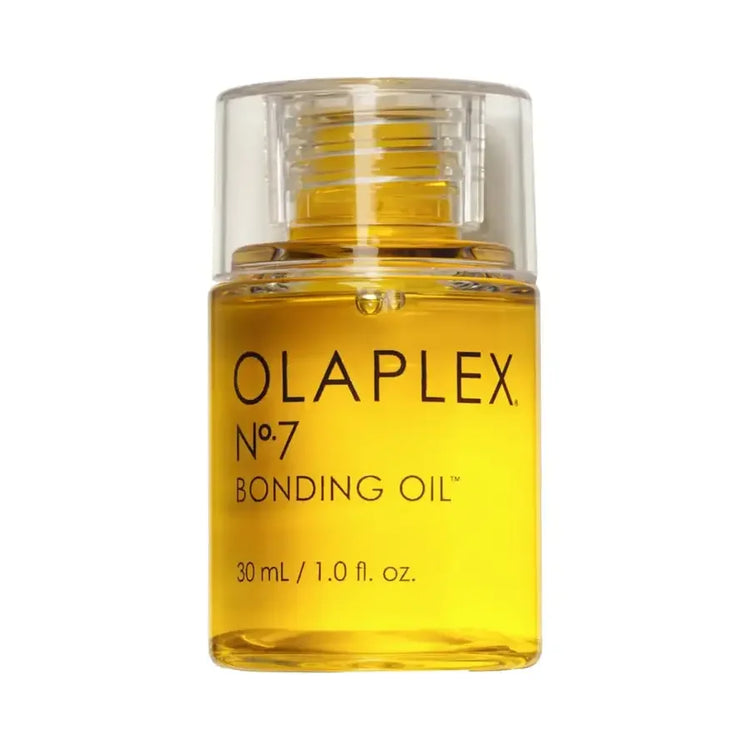 Olaplex No.7 Bonding Oil 30ml bottle for hair care and shine, transparent yellow liquid