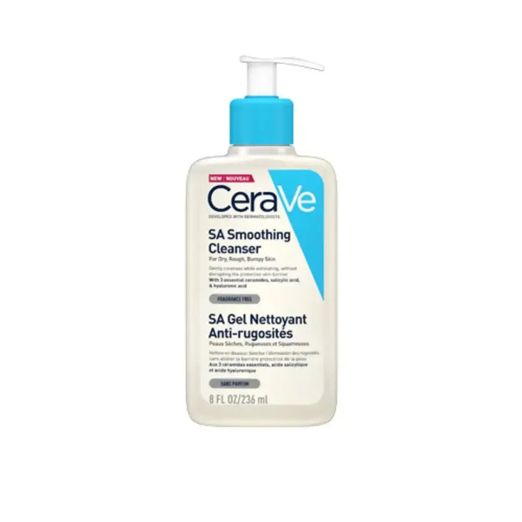 CeraVe SA Smoothing Cleanser bottle with pump for rough, bumpy skin, 236ml