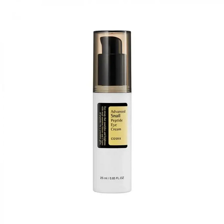 COSRX Advanced Snail Peptide Eye Cream bottle for skincare, 25ml white pump container