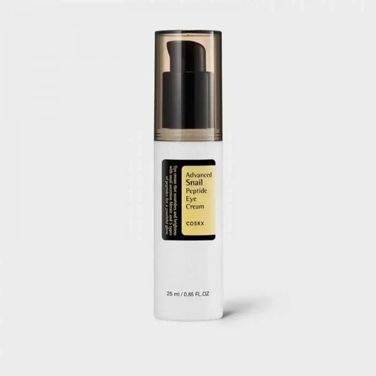 COSRX Advanced Snail Peptide Eye Cream bottle with pump on white background, 25ml skincare product