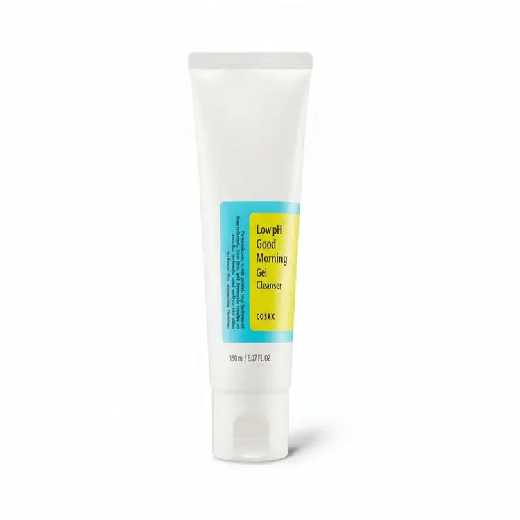 COSRX Low pH Good Morning Gel Cleanser tube, 150ml, skincare product on white background