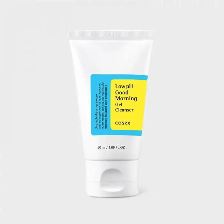 COSRX Low pH Good Morning Gel Cleanser tube, 50ml, on a plain white background
