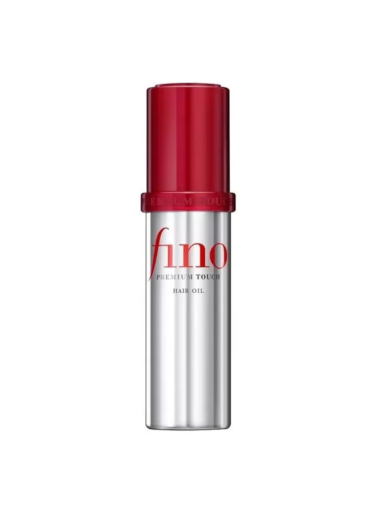 Fino Premium Touch Hair Oil bottle with dropper, shiny black packaging, and gold accents, designed for hair care by Shiseido