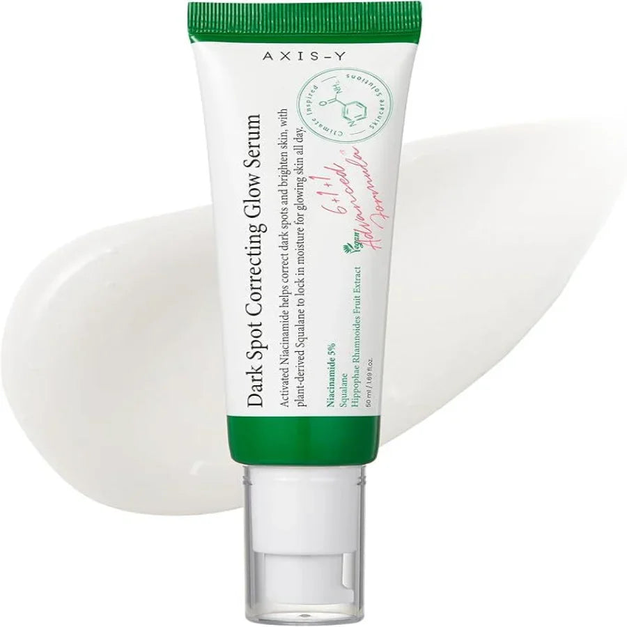 AXIS-Y Dark Spot Correcting Glow Serum tube with green cap and visible serum texture