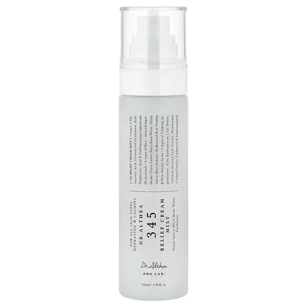 Dr. Althea 345 Relief Cream in a clear pump bottle, skincare moisturizer