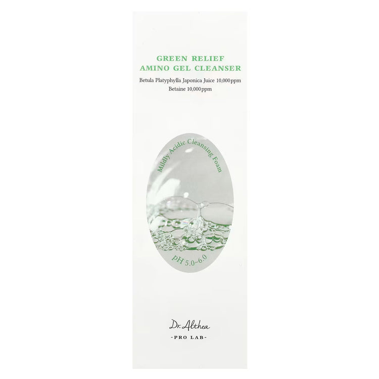 Dr. Althea Green Relief Amino Gel Cleanser box with ingredients and pH info