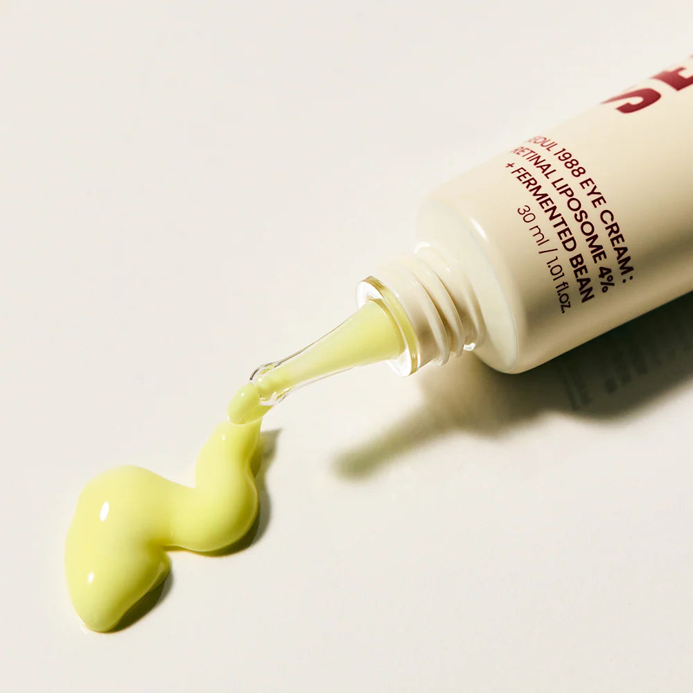 Seoul 1988 Eye Cream by yourbeautycosmetics with retinal liposome 4% and fermented bean extract, in a sleek container.