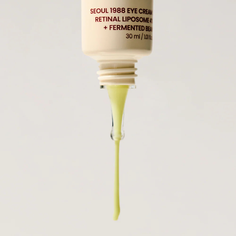 Seoul 1988 Eye Cream by yourbeautycosmetics with retinal liposomes and fermented bean extract in a sleek tube.
