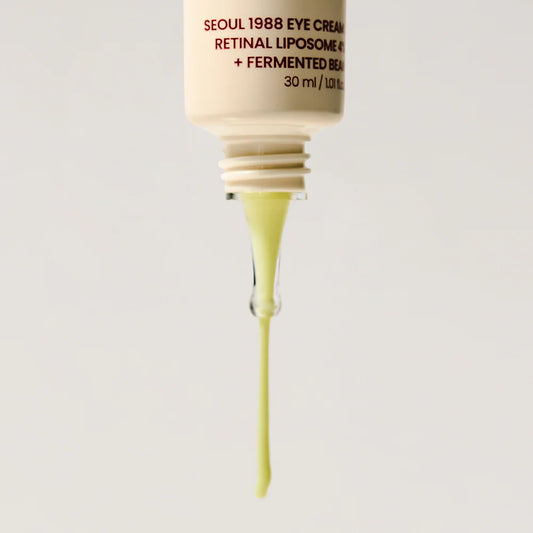 Seoul 1988 Eye Cream by yourbeautycosmetics with retinal liposomes and fermented bean extract in a sleek tube.