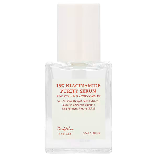 15% Niacinamide Purity Serum skincare bottle with white cap, 30ml, for face care