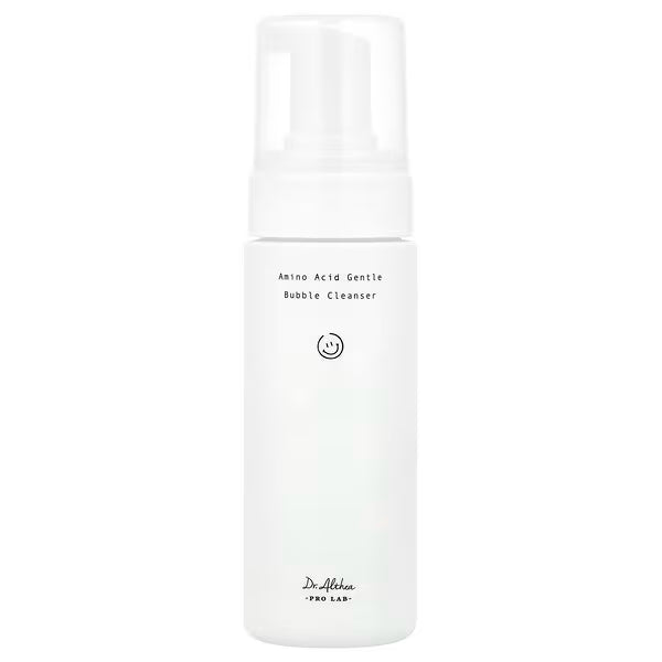 Amino acid gentle bubble cleanser in white pump bottle for facial skincare.
