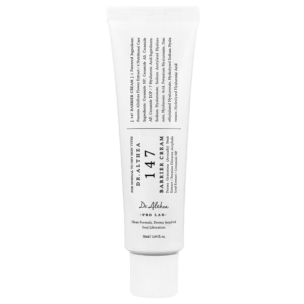 Dr. Althea 147 Barrier Cream tube with black text on white background, skincare product