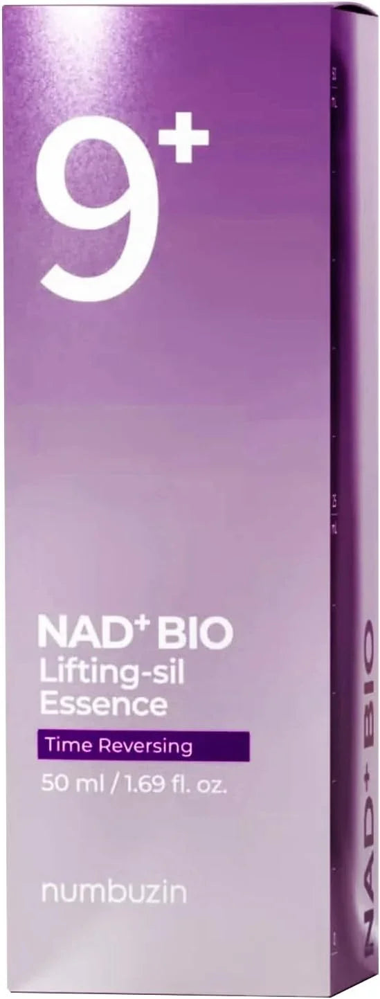 Numbuzin NAD+ BIO Lifting-sil Essence skincare box, purple gradient, 50ml