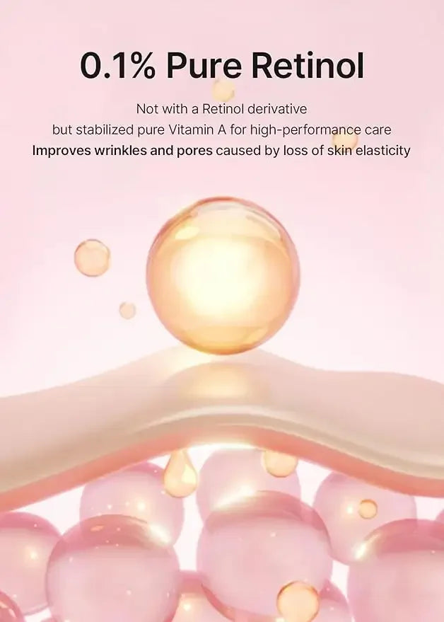 0.1% pure retinol skincare concept with Vitamin A, wrinkle and pore improvement illustration
