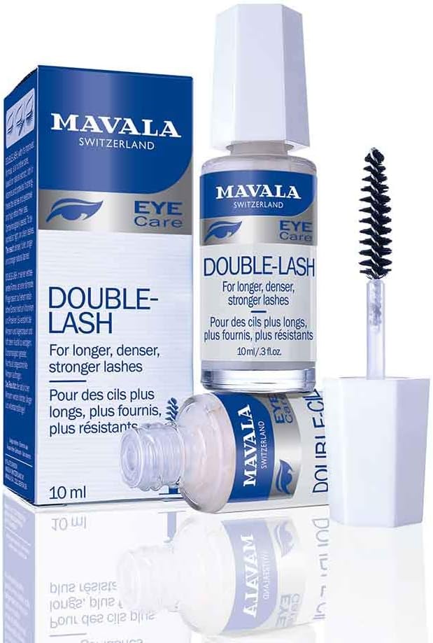 Mavala Double Lash 10 ml eyelash serum with a sleek black and gold packaging, designed to enhance lash length and volume.
