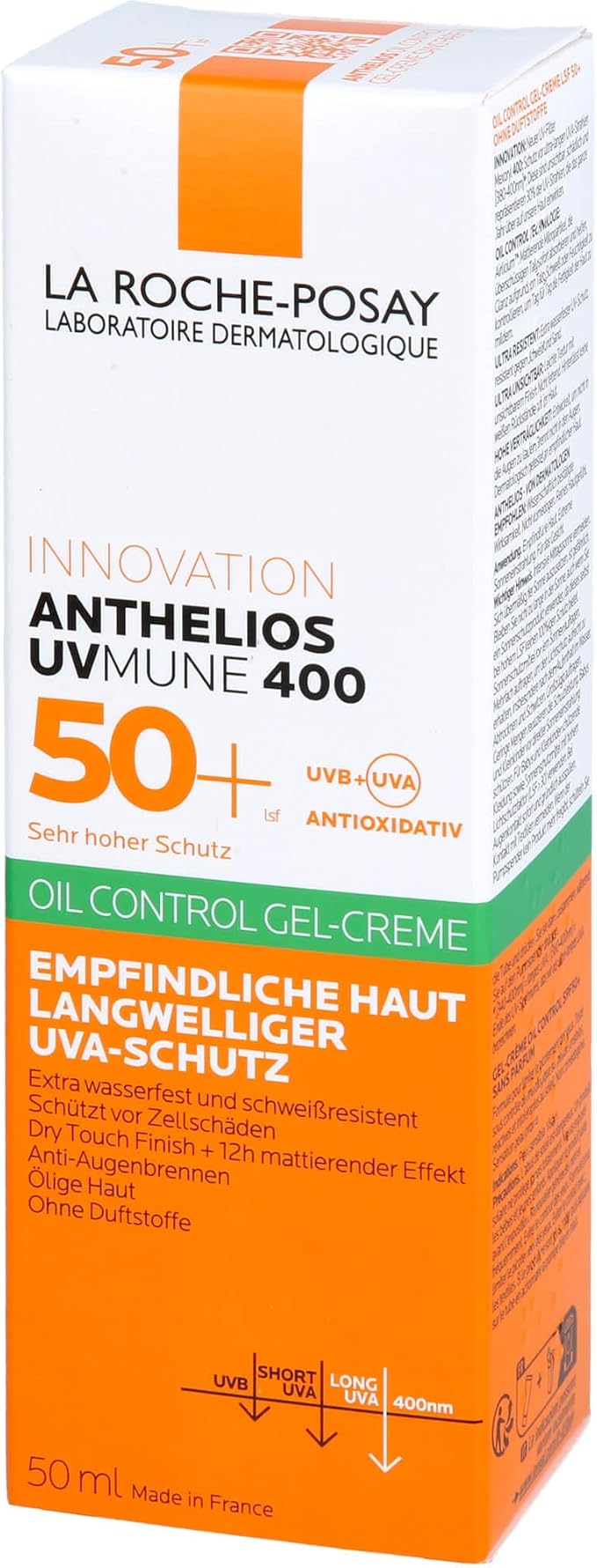 La Roche-Posay Anthelios UV Mune 400 50+ oil control gel-cream with ultra long UVA protection, 50 ml, without fragrance