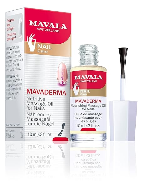 Mavala Mavaderma Nutritive Oil 10ml bottle with dropper, designed for nourishing skin and nails, close-up shot.